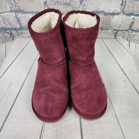 UGG Koolaburra Suede Leather Shearling Fur Lined Winter Boots Cranberry Size 4 - Picture 8 of 15